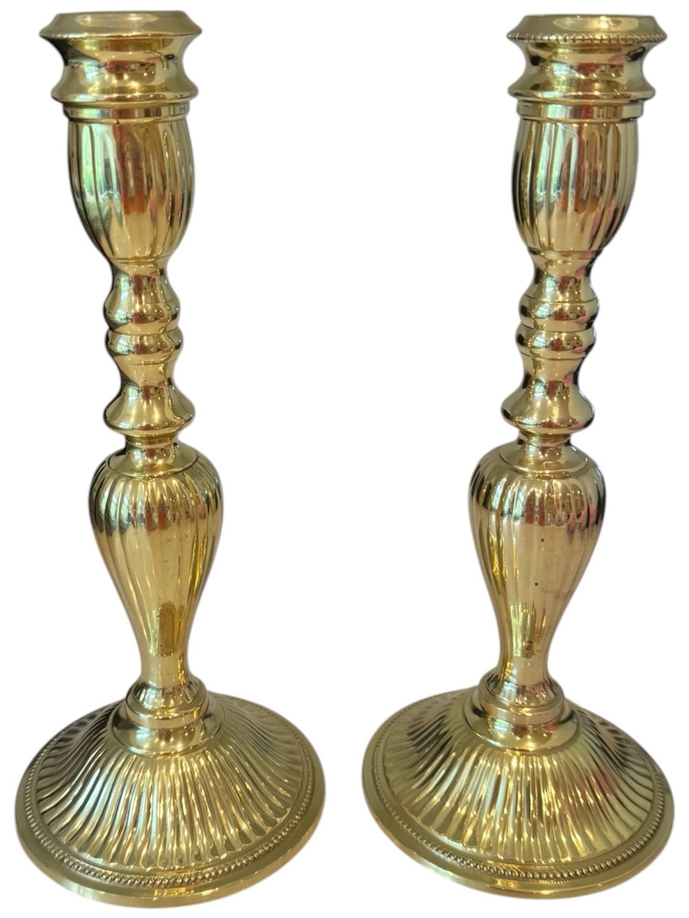 Vintage Pair of 2 Brass Candlesticks Holders Fluted Lacquered Centerpiece